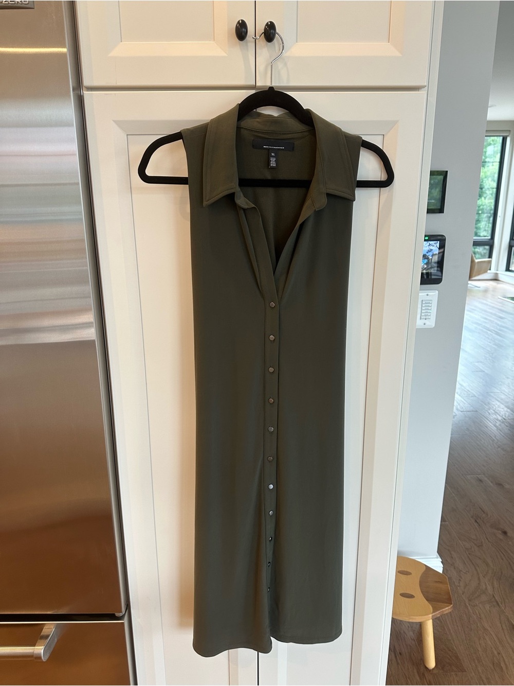White House Black Market Olive Sleeveless Midi Shirt Dress
